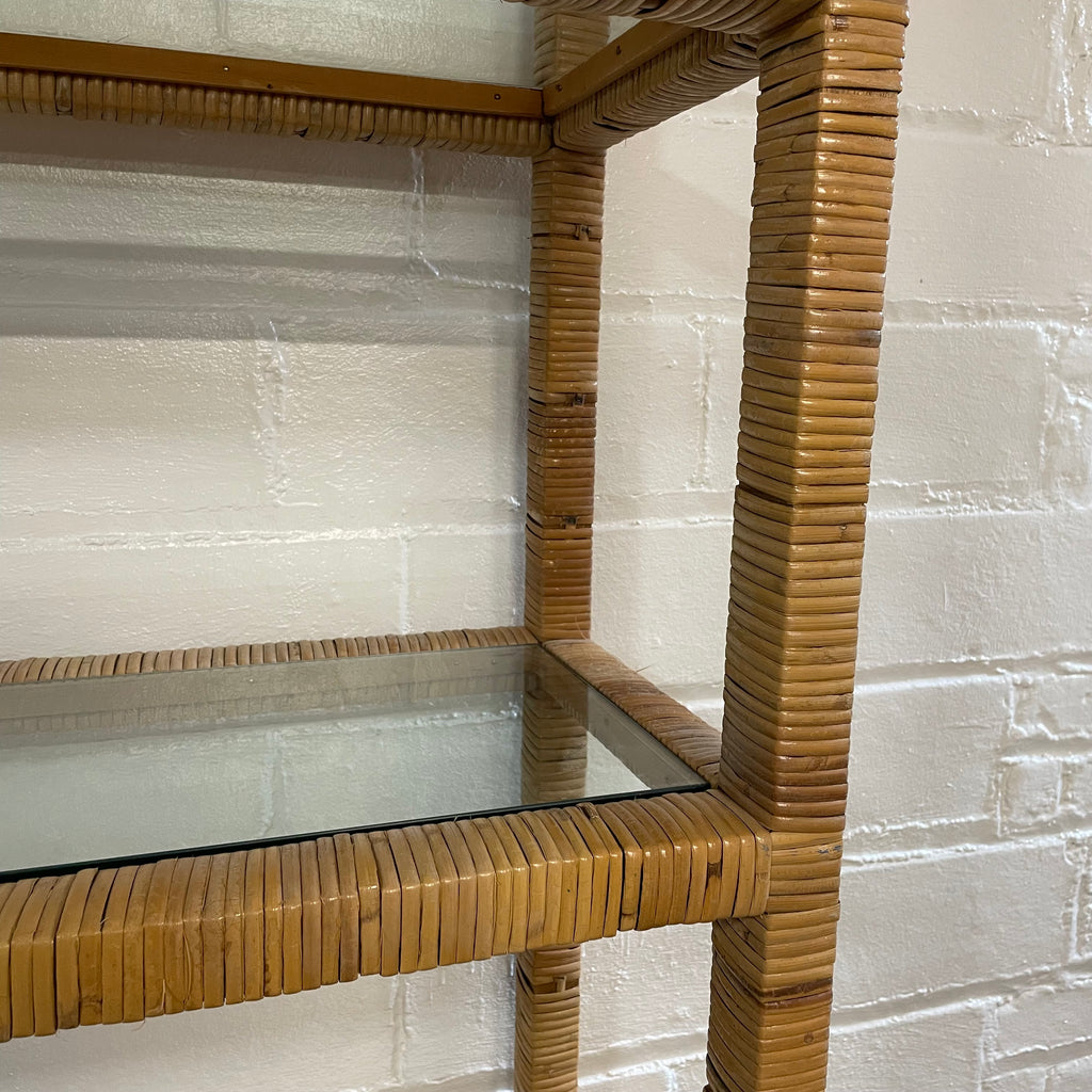Milo Baughman Midcentury Modern Rattan Wrapped Four Shelf Etagere Bookcase