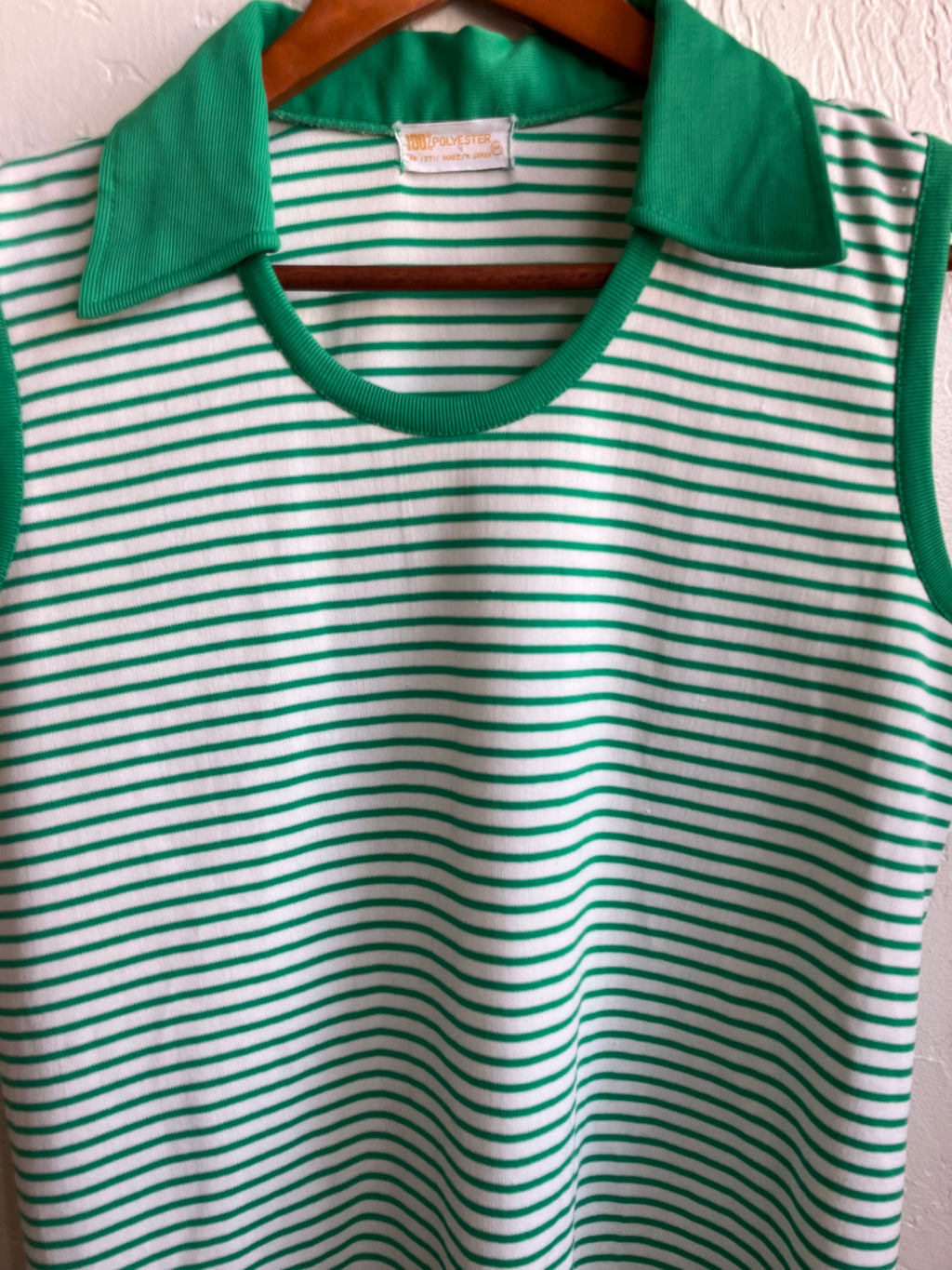 Green Striped Sleeveless Top 70’s Large