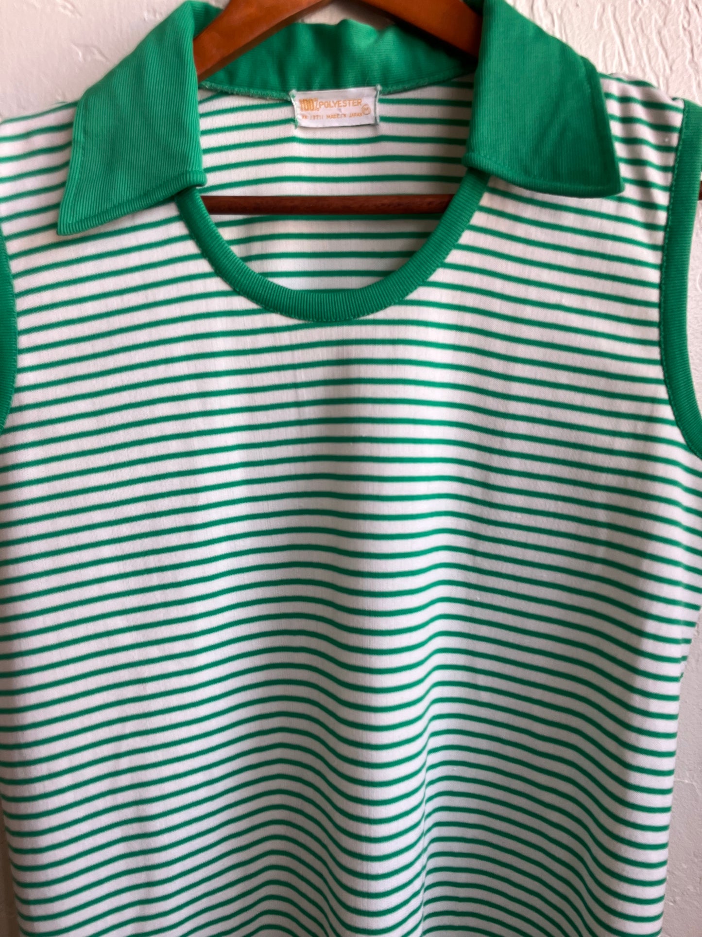 Green Striped Sleeveless Top 70’s Large