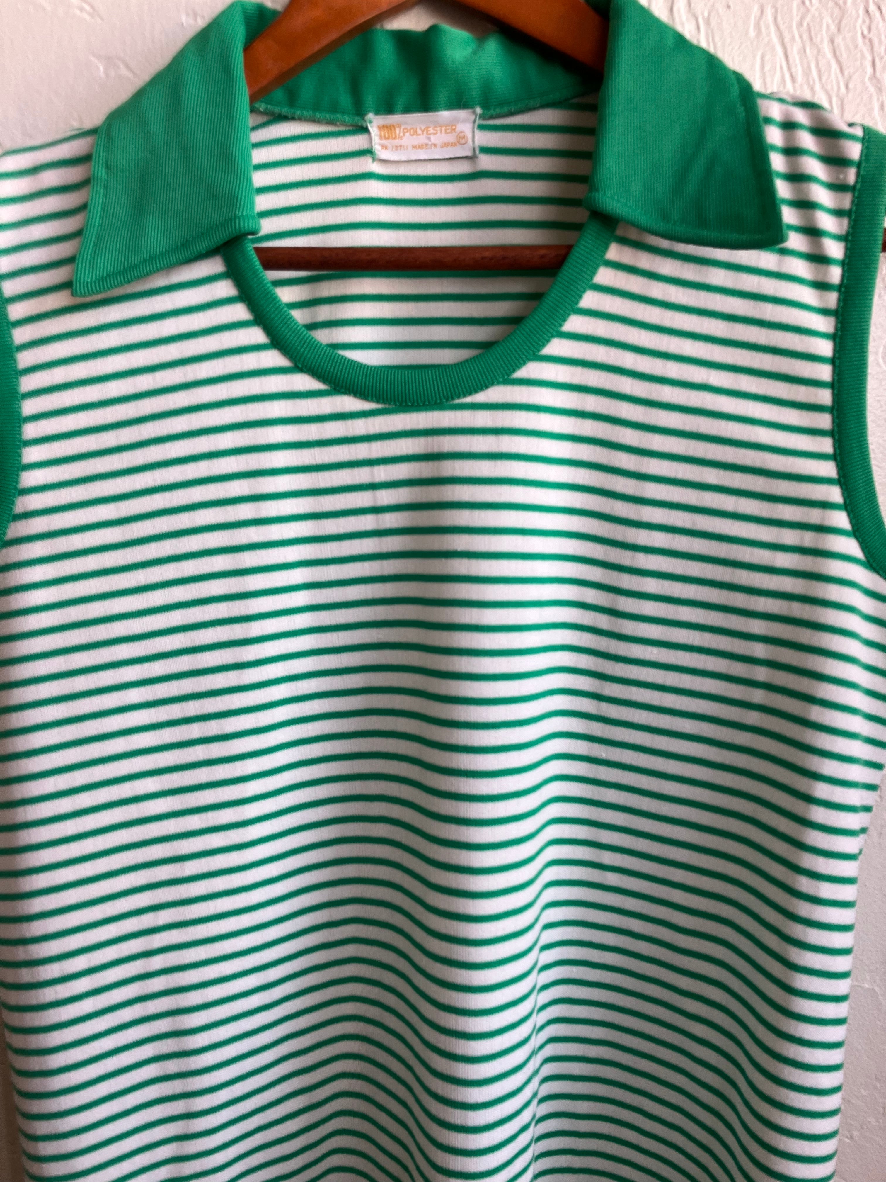 Green Striped Sleeveless Top 70’s Large