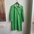 70’s Maxi Button Up Green & White Poke A Dot Dress | Large