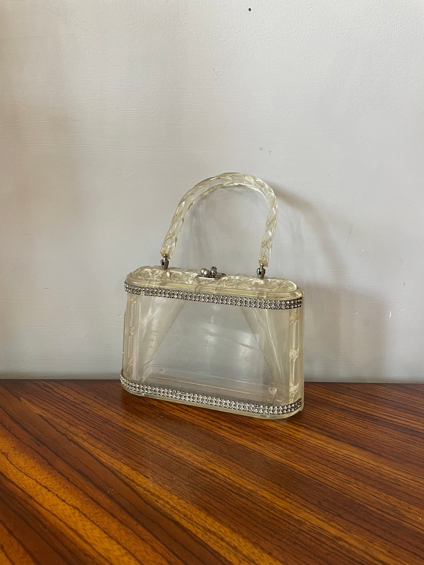 1950s Lucite Purse with Rhinestone Trim