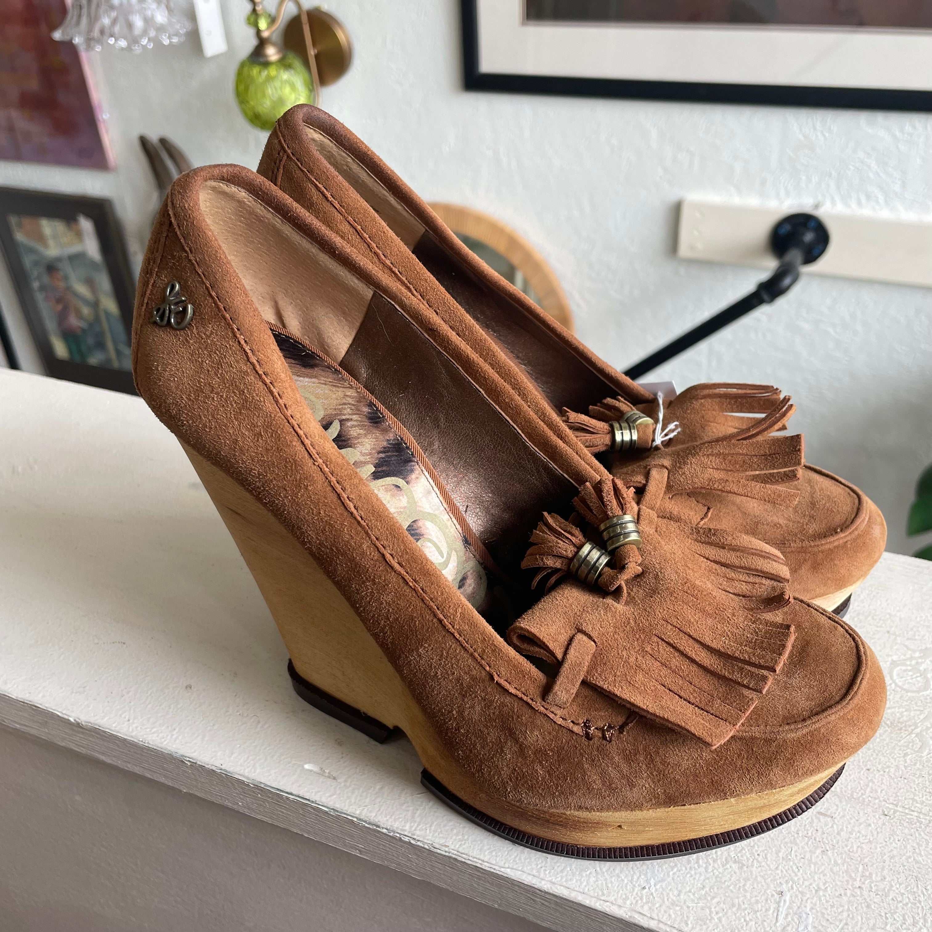 Sam Edelman brown suede wedge loafer pumps | 7.5