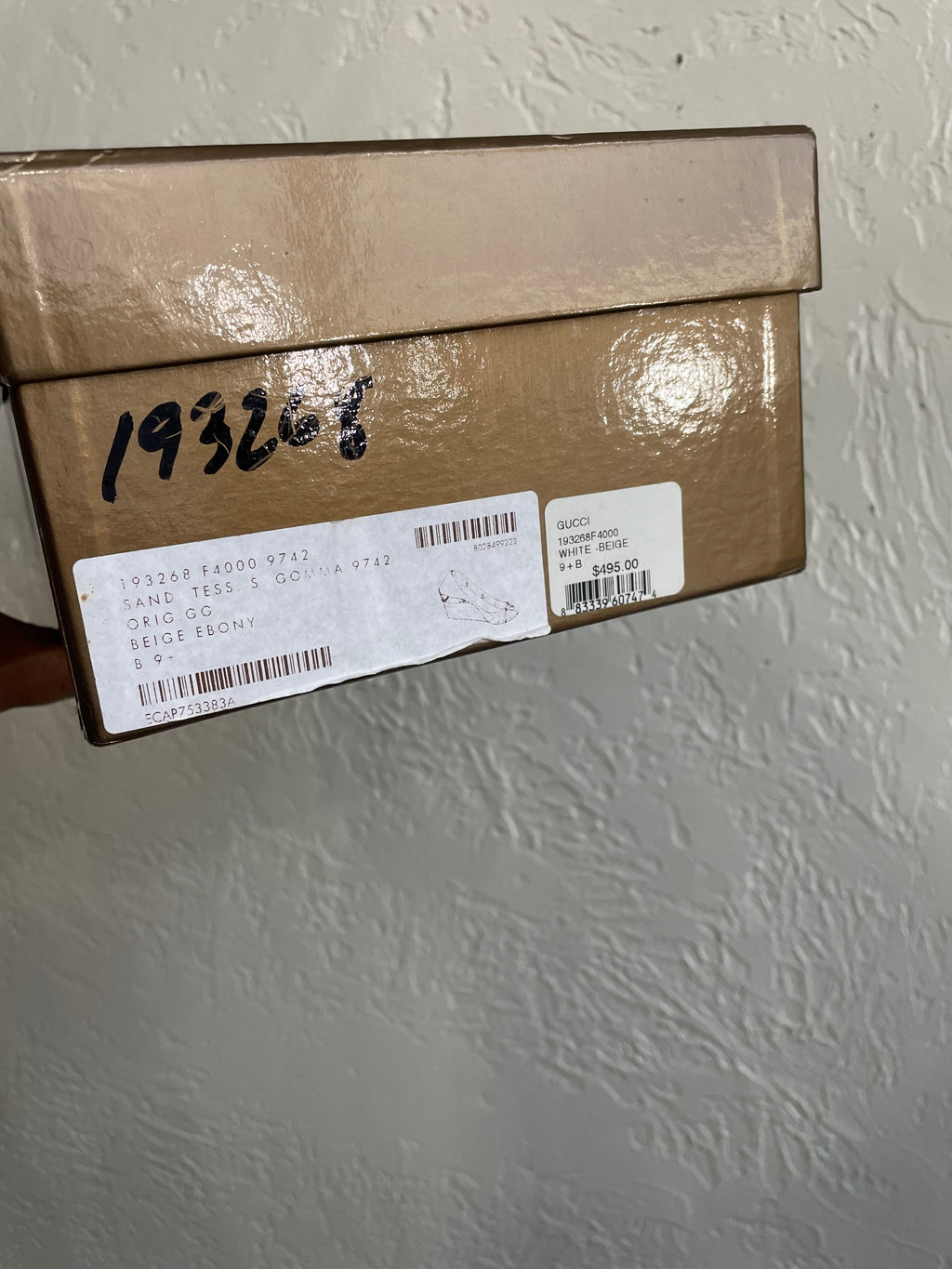 Gucci GG Logo Beige Wedge Sandals | Size 9