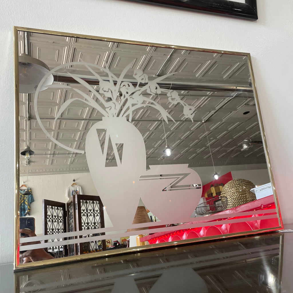 Etched Hollywood Regency Gold Frame Mirror