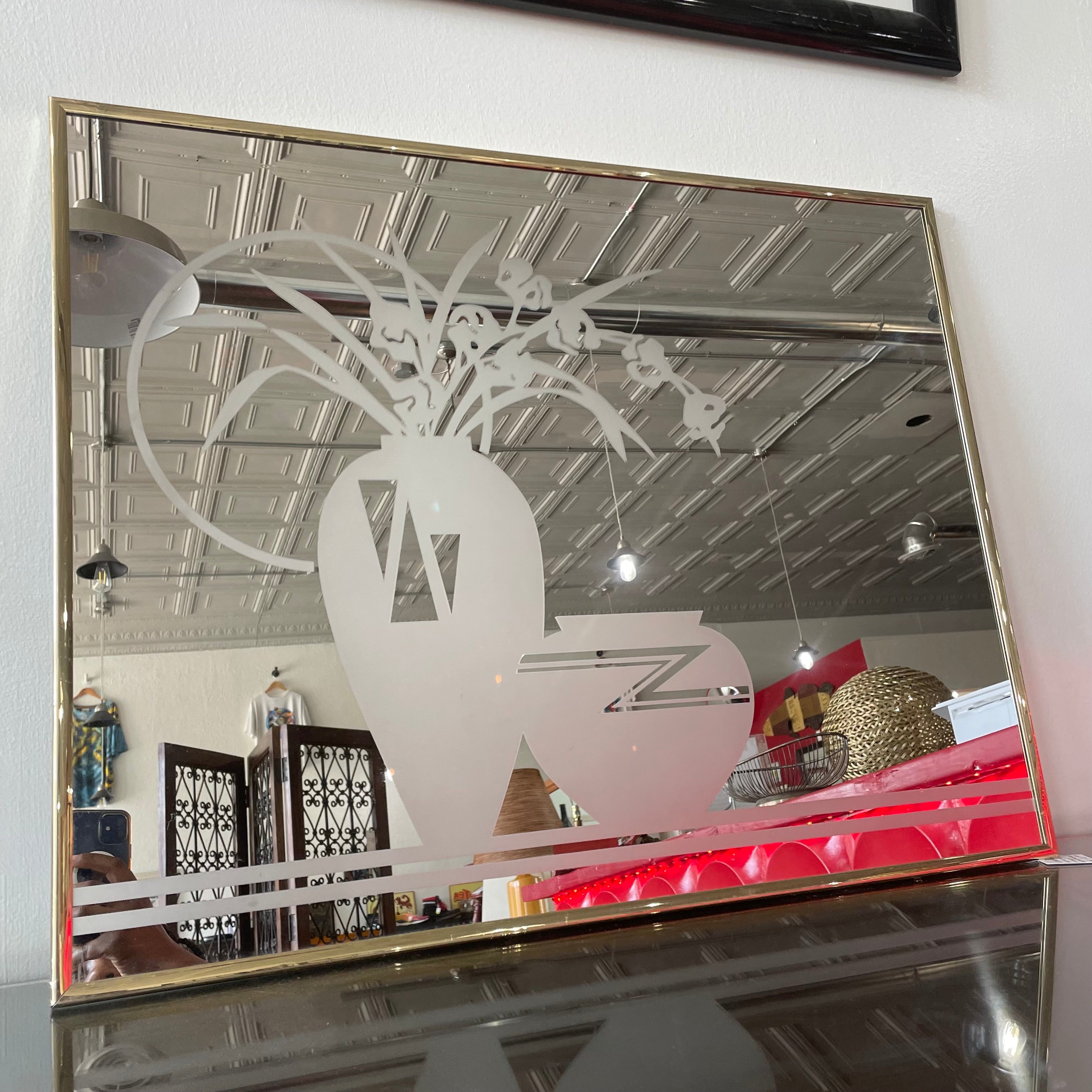 Etched Hollywood Regency Gold Frame Mirror