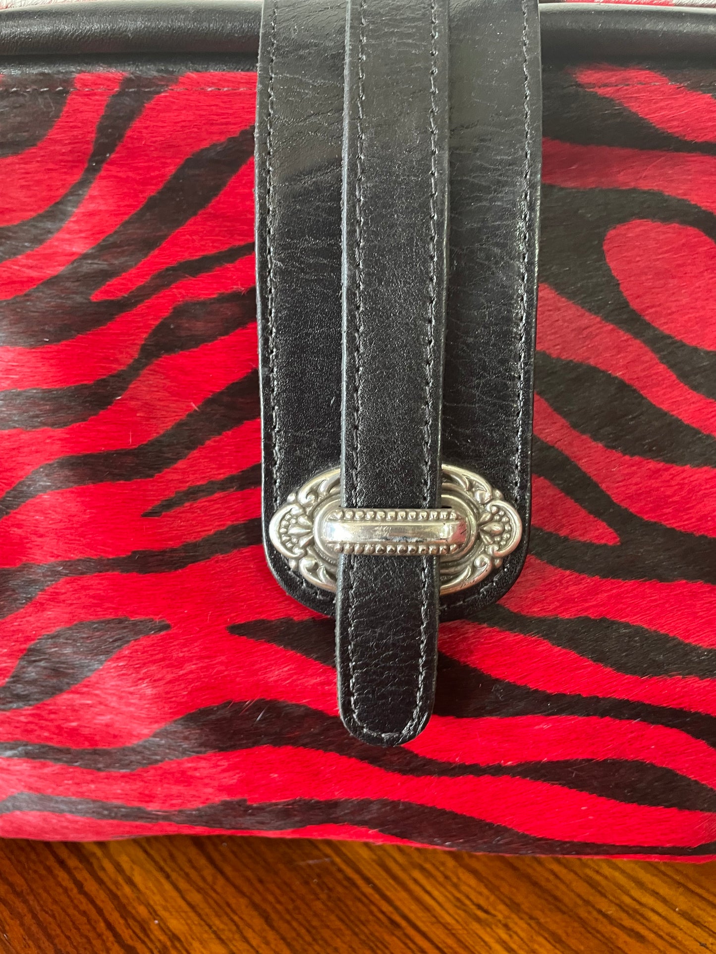 Red and Black Faux Fur Zebra Bag