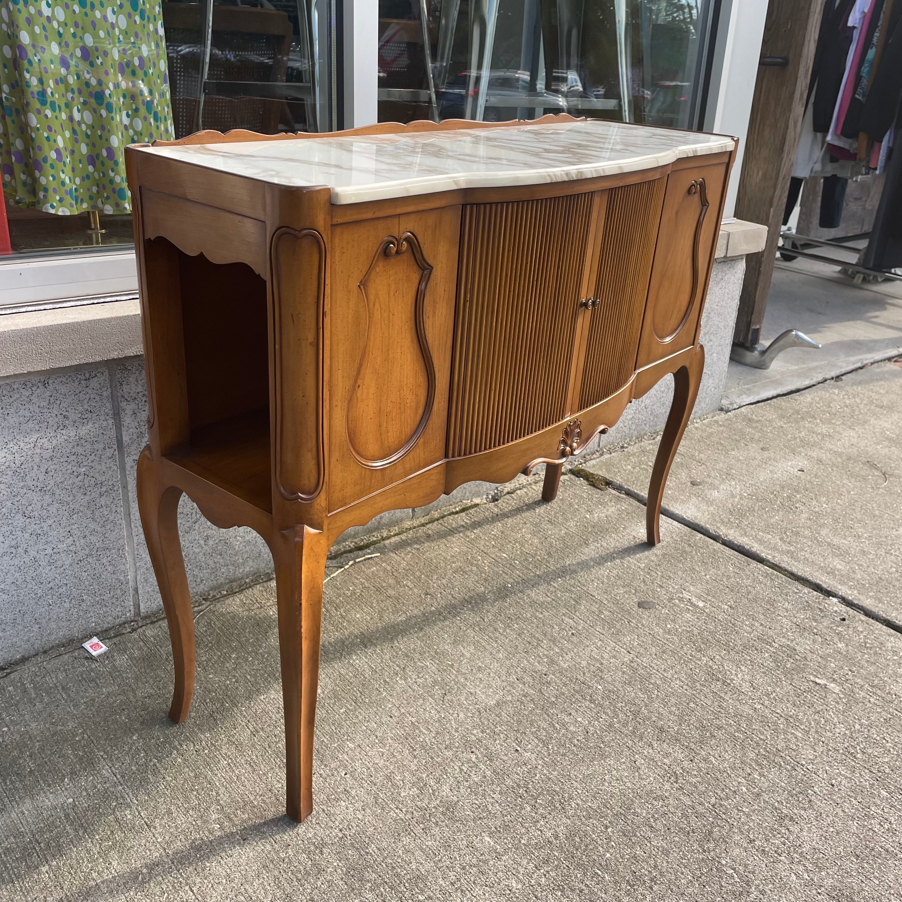 Marble Top Louis XV Style Tambour Door Console Table