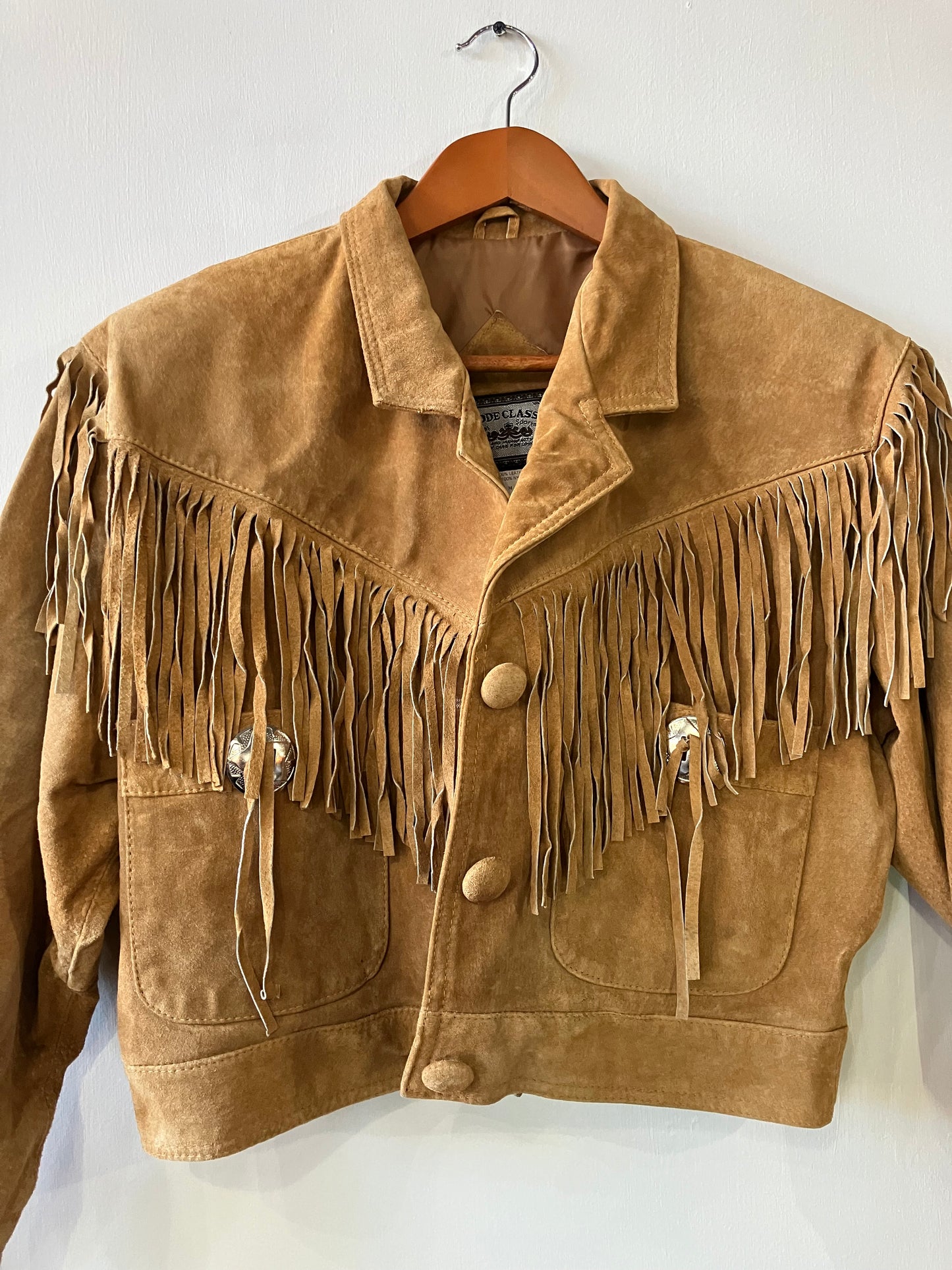 Vintage Western Suede Leather Fringe Cropped Jacket Dmode Classix Medium