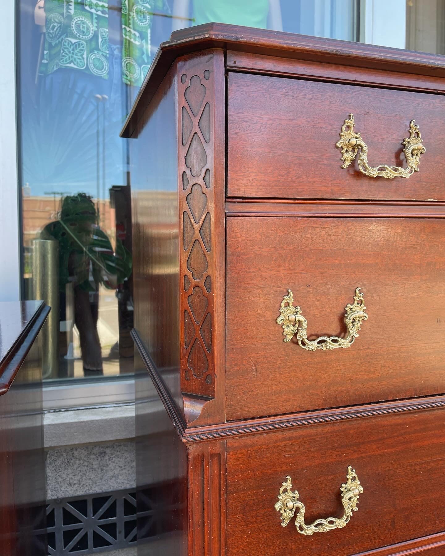 1960s Drexel Highboy Dresser with Brass Handles