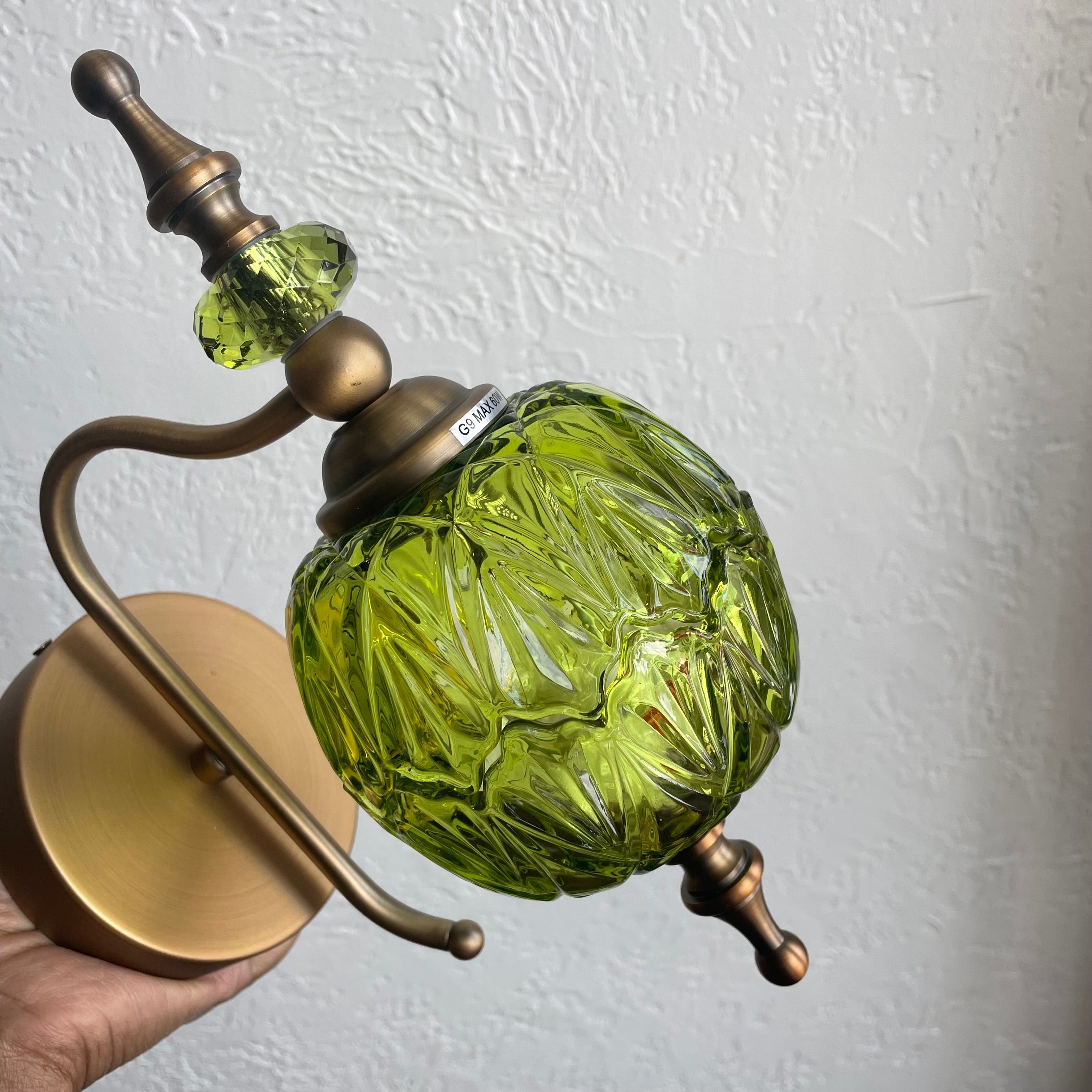 Green Glass Wall Sconce with Brushed Antique Brass
