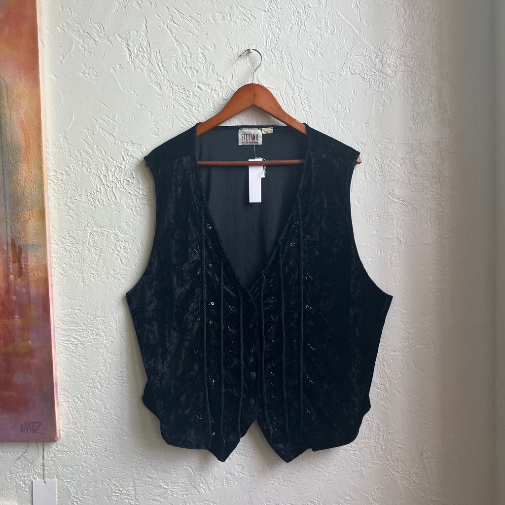 Suede Beaded Black Vest | 2X