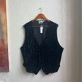 Suede Beaded Black Vest | 2X