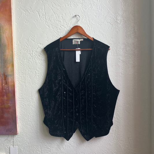 Suede Beaded Black Vest | 2X
