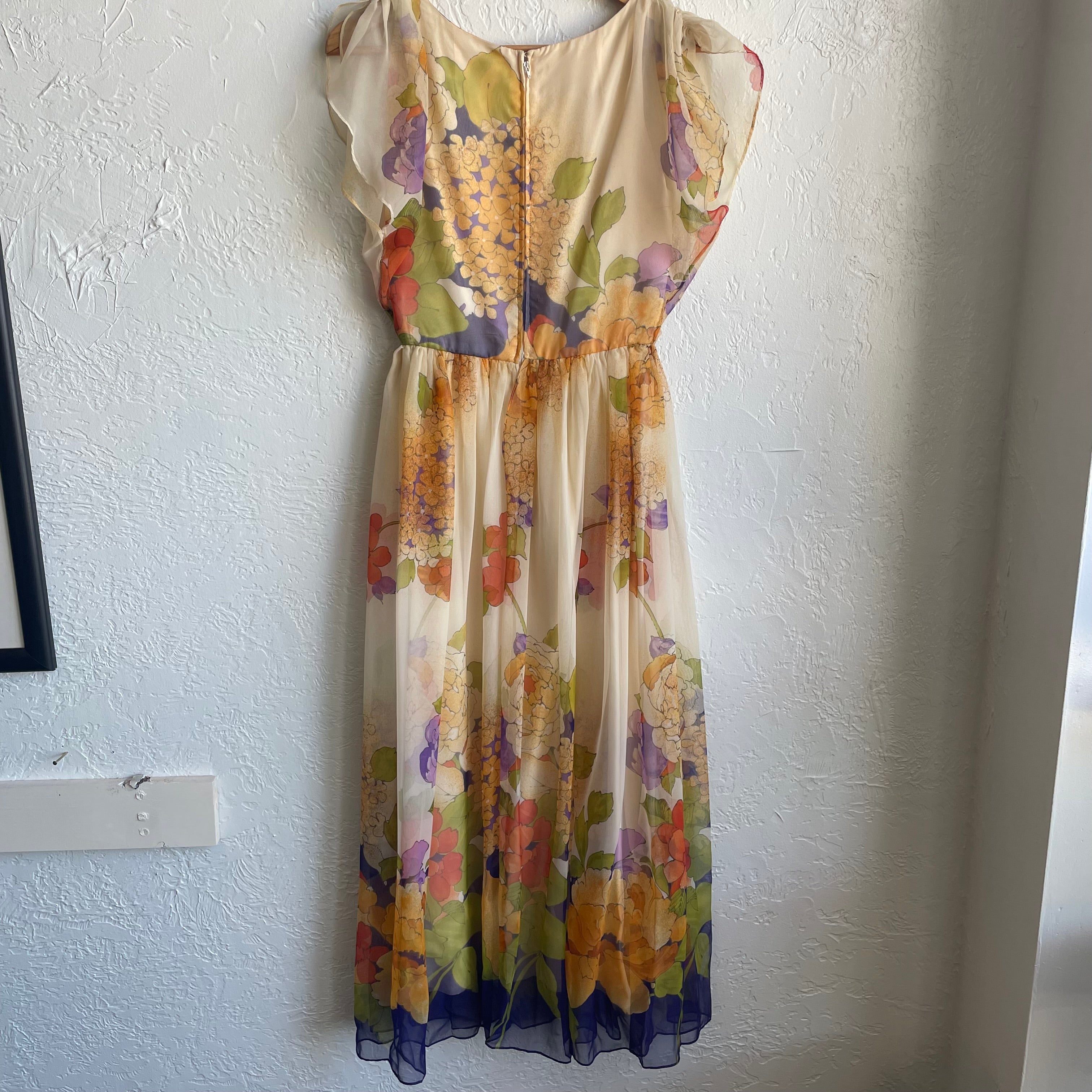 Dalani II  Vintage Watercolor Print Tea Length Dress