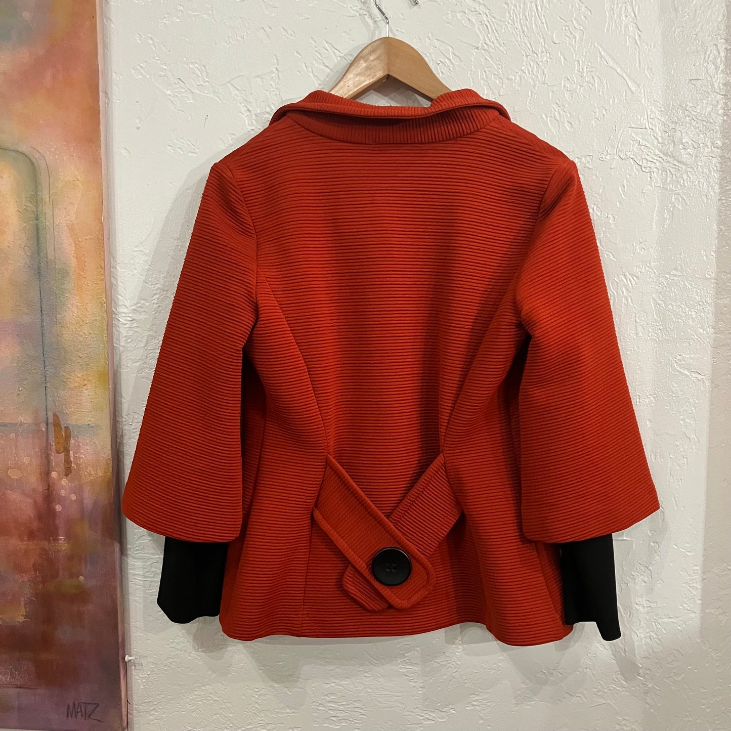 Joseph Ribkoff Burnt Orange & Black Ribbed Chunky Button Jacket Coat | Small