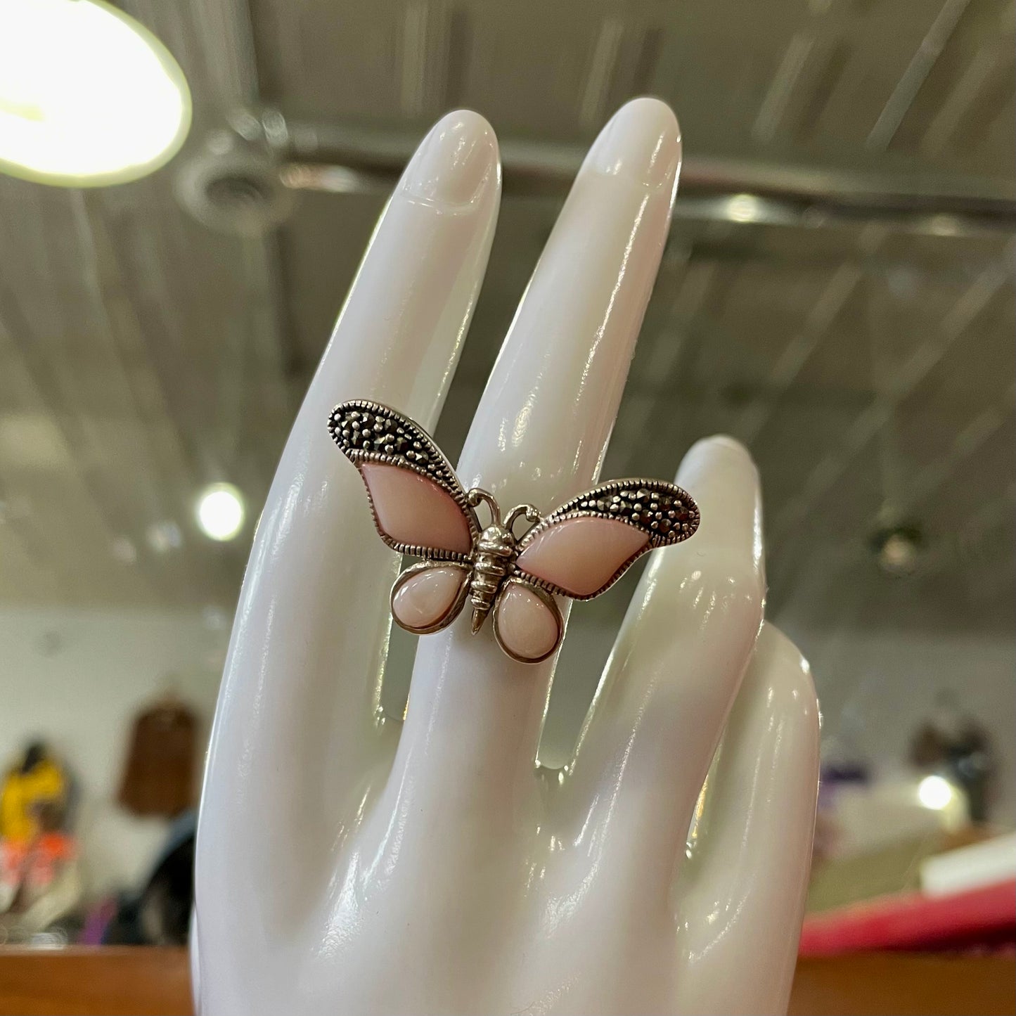 Pink Butterfly Sterling Silver Ring | Size 9.5