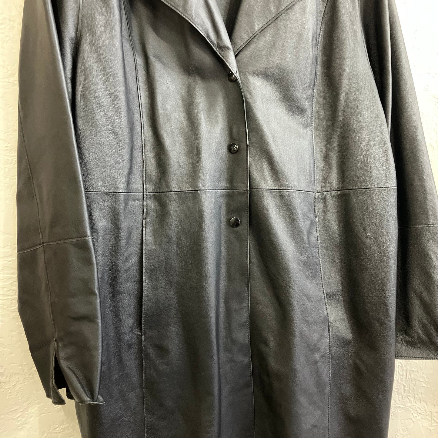 Black Leather Trench Coat | 3X