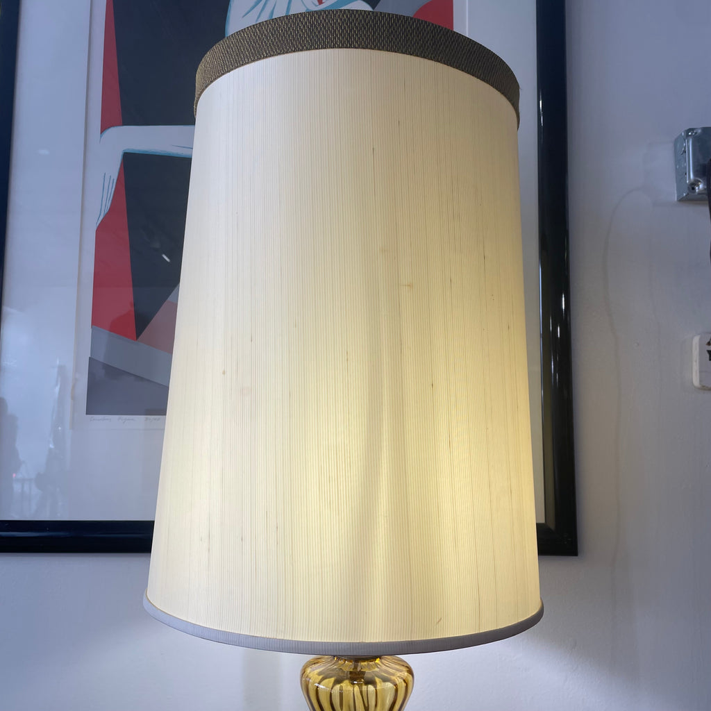 Amber Etched Mid-Century Glass Lamp