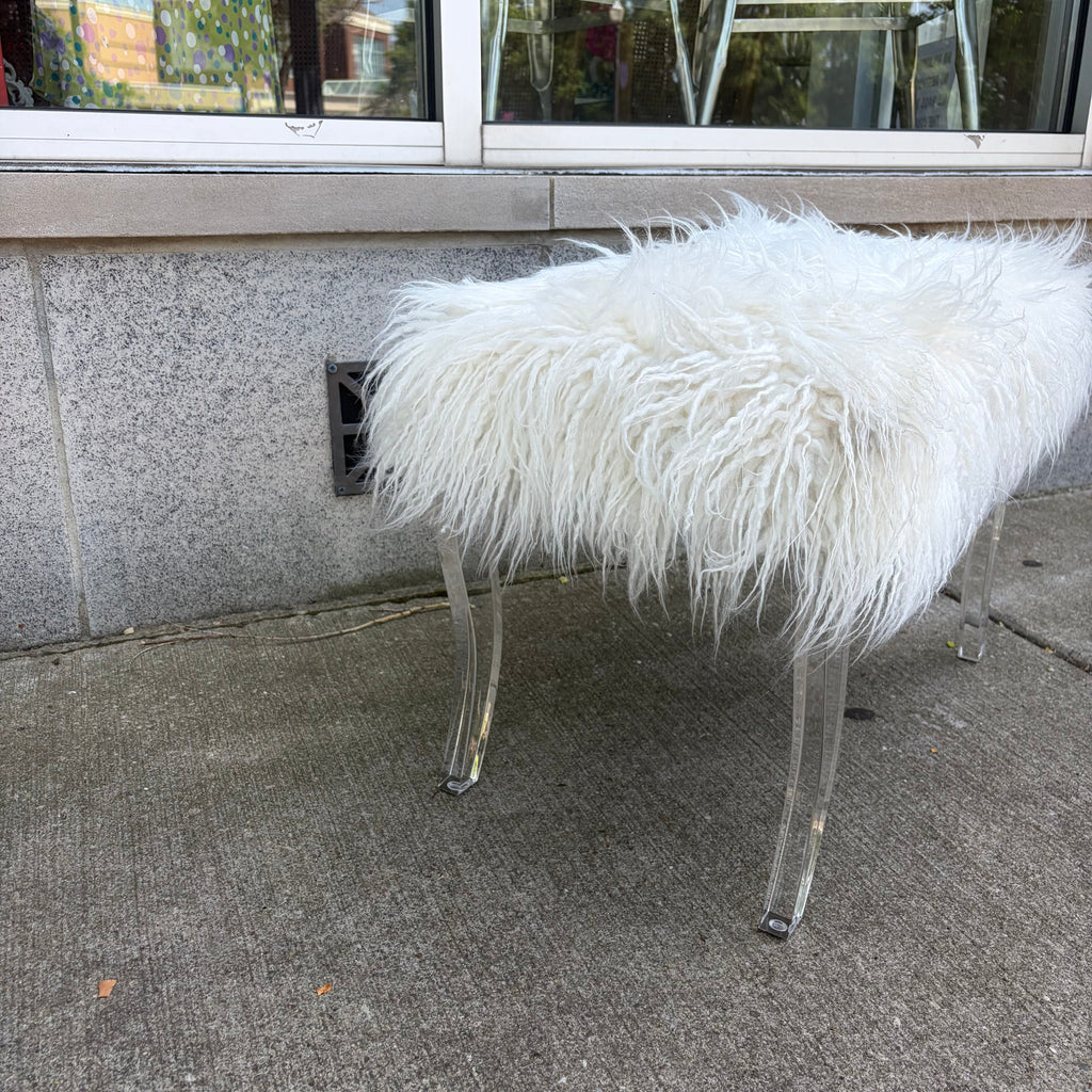 Modern White Faux Fur Ottoman Bench