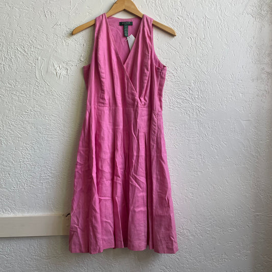 Pink No Sleeves Ralph Lauren Midi Dress | Large