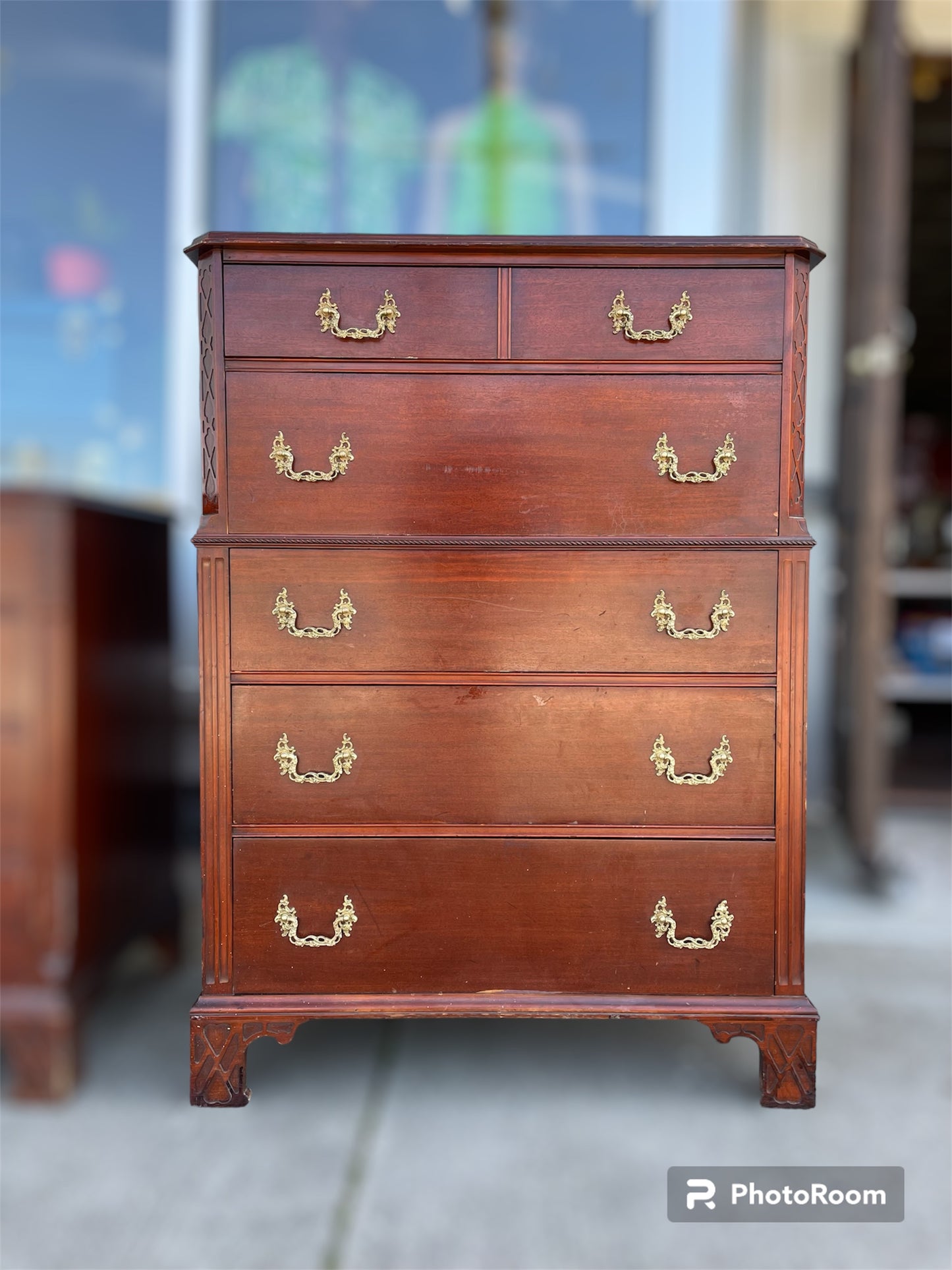 1960s Drexel Highboy Dresser with Brass Handles