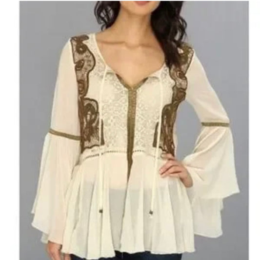 Free People Golden Moments Bell Sleeve Top | Small
