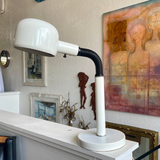 White Metal Space Age Goose Neck Table Lamp