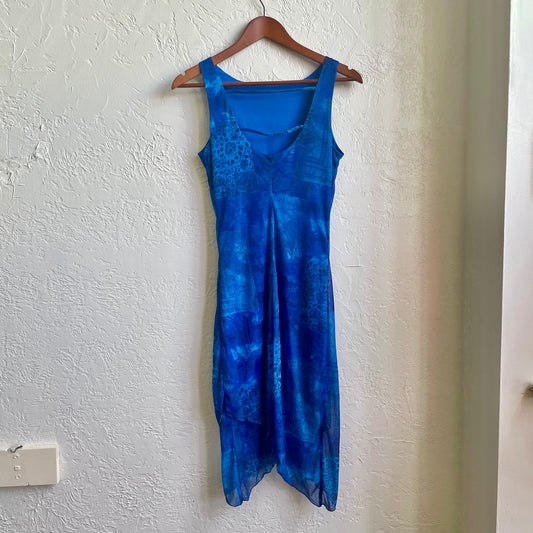 90’s Blue Sequin and Abstract Pattern Dress | Medium