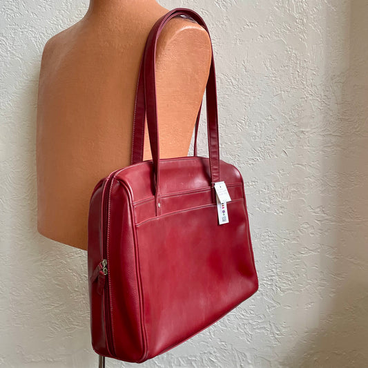 Red Leather Laptop Shoulder Bag 1990's