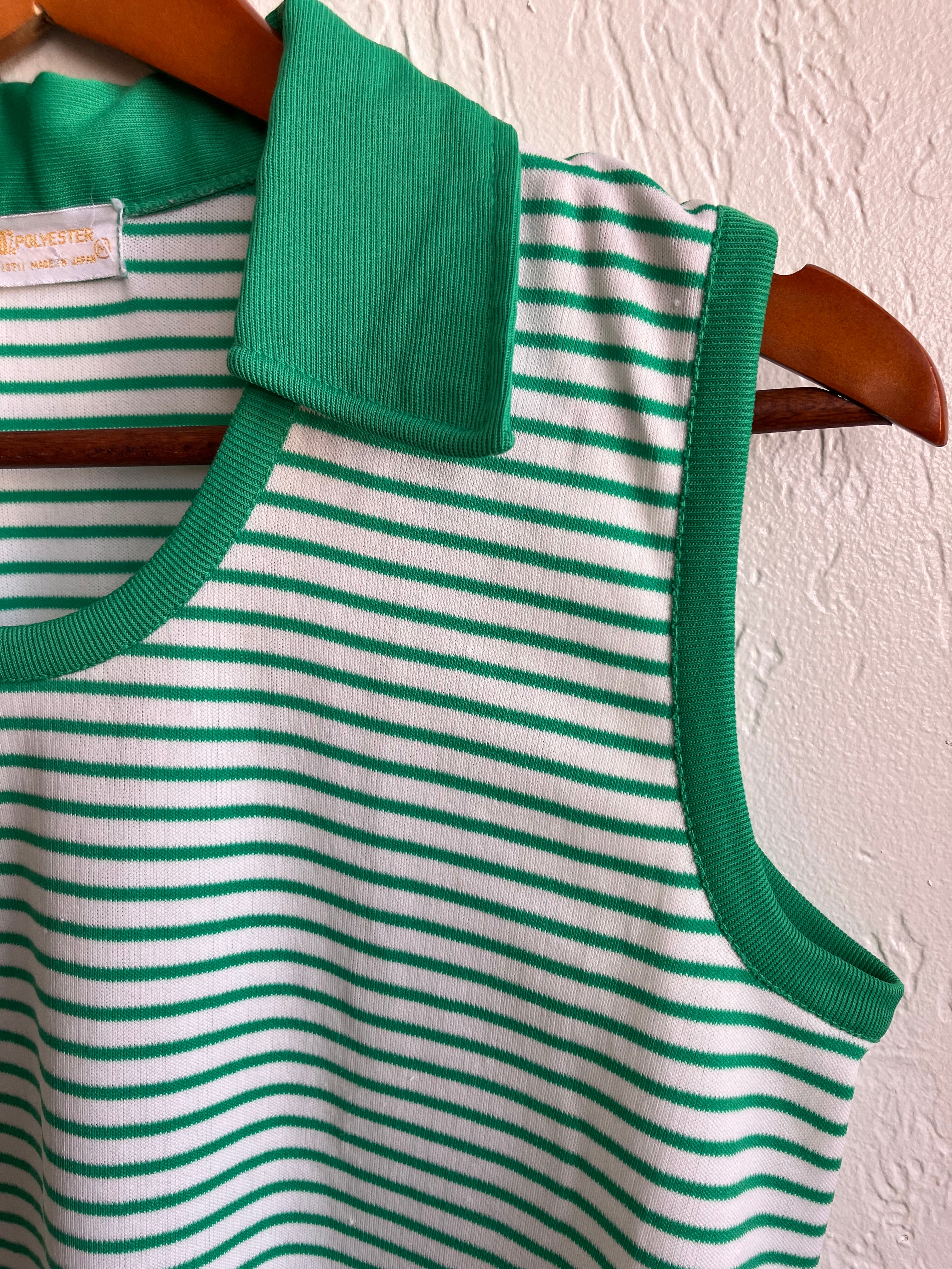 Green Striped Sleeveless Top 70’s Large