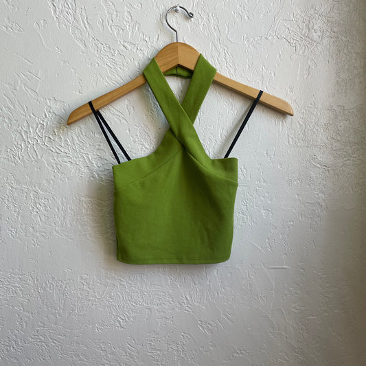 Green matchw colored strapless crop top | Small