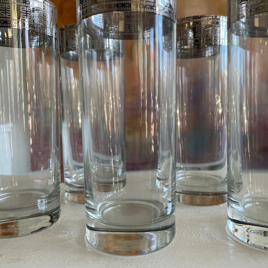 Italian Highball Glasses w/ Silver Band MCM Set of 5