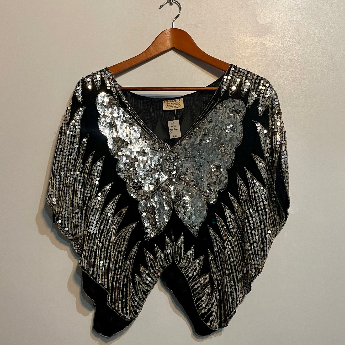 Sequin Silk Butterfly Top 1980s | One Size