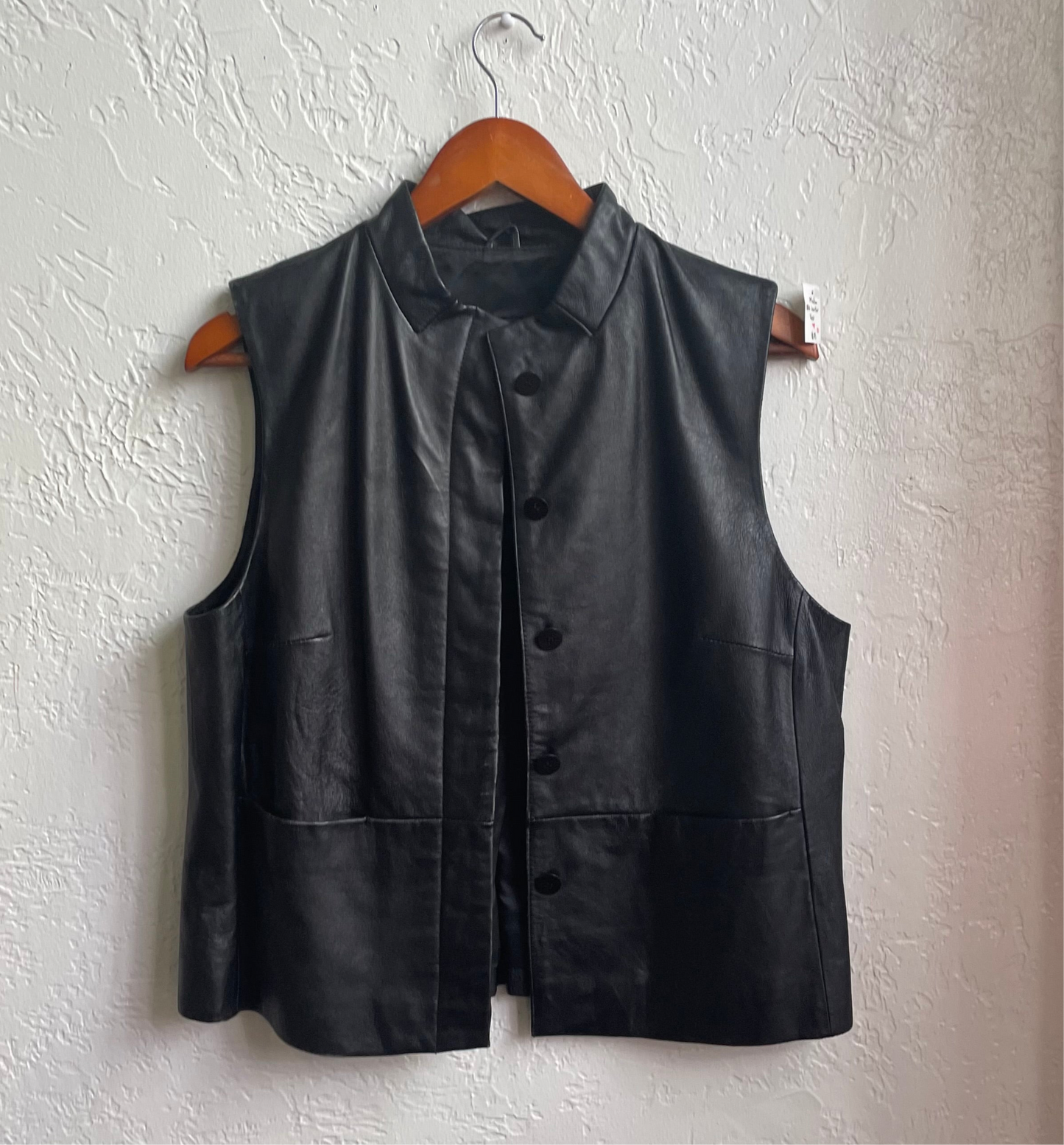 Black Leather Button Up Vest | Medium