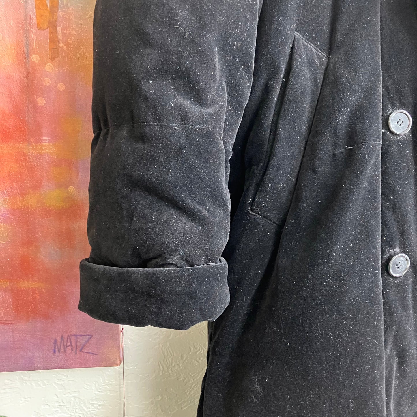 Saks 5th Avenue Velvet Down Double Breasted Puffer Long Coat | Medium