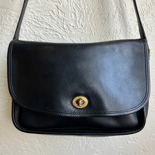 Vintage Coach Black Leather City Bag Shoulder Purse