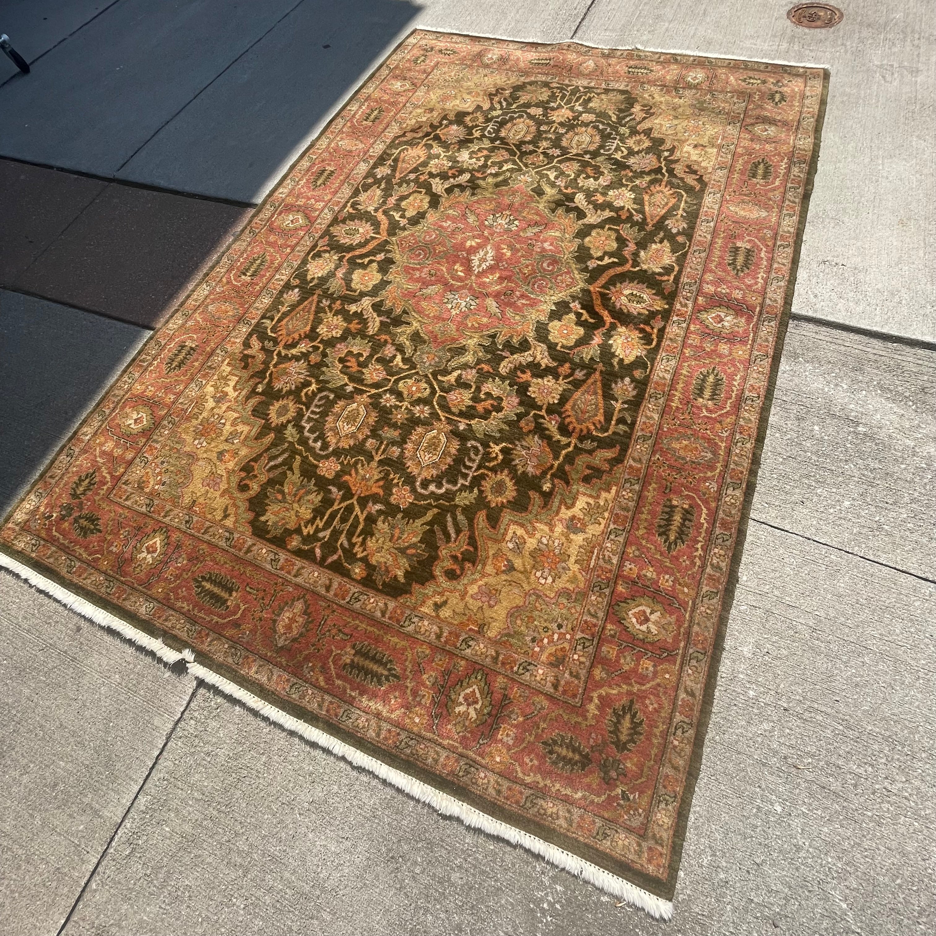 Ethan Allen Heriz Wool Rug in Paprika/Olive 5'6" x 8'6"