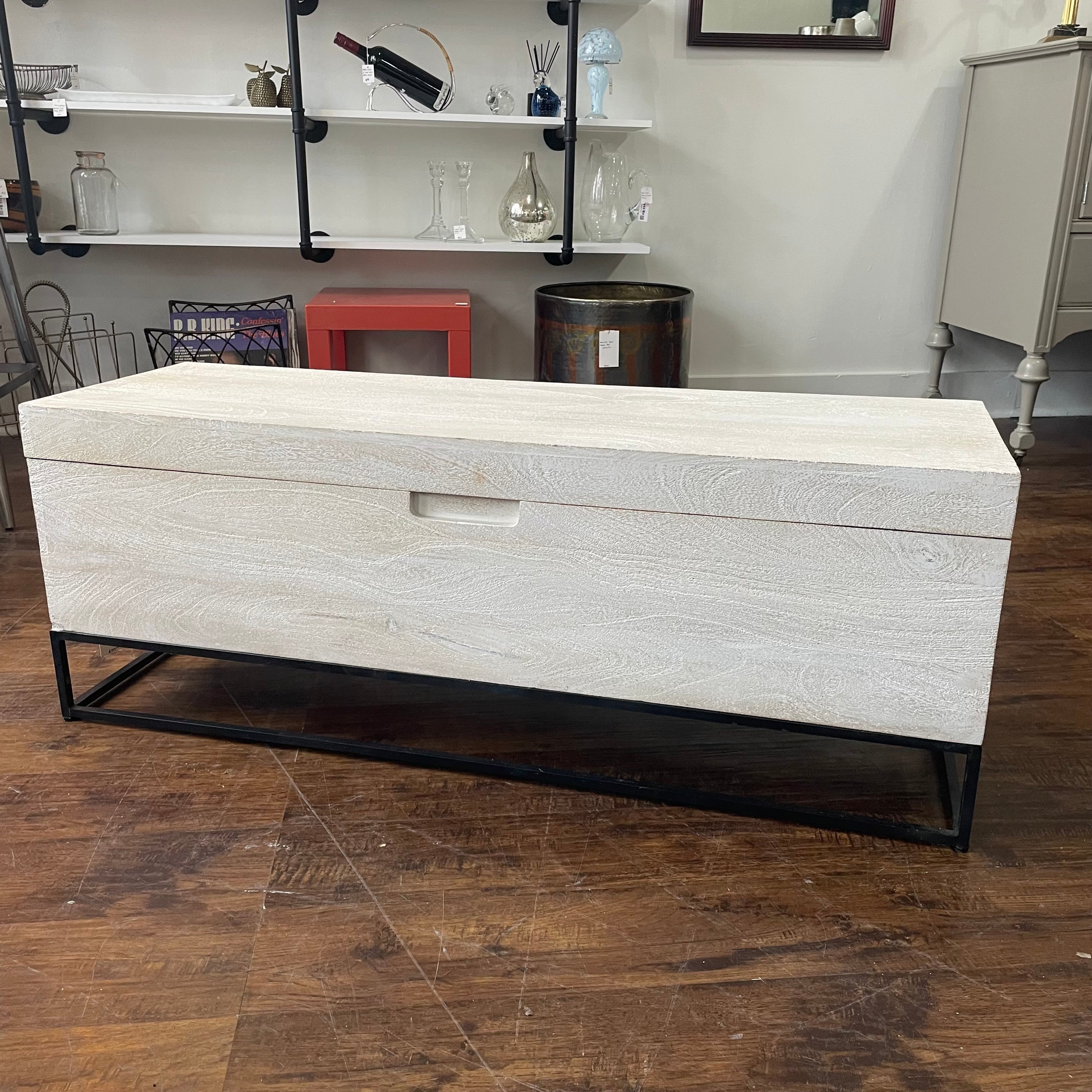 Modern 46" Solid Wood Bed End Chest on Metal Stand