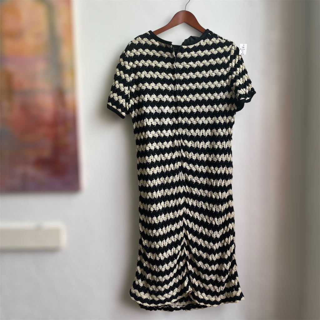 70’s Crocheted Striped Midi Short Sleeve Dress| Large