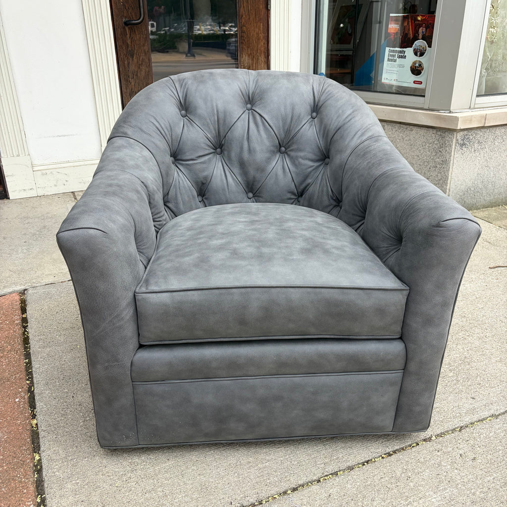 Smith Brothers Leather Swivel Barrel Armchair