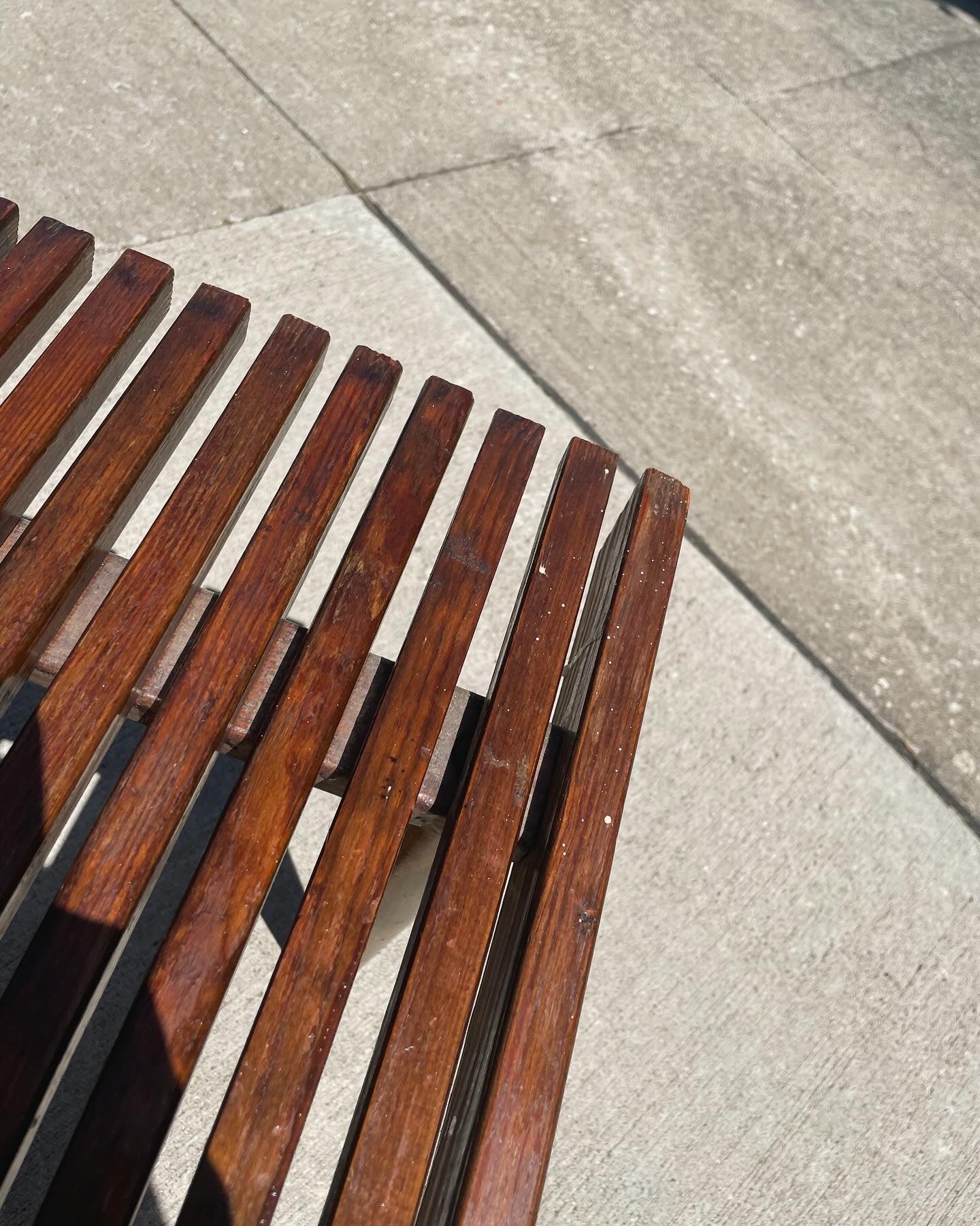 Mid-Century Modern Slated Walnut Wood Bench