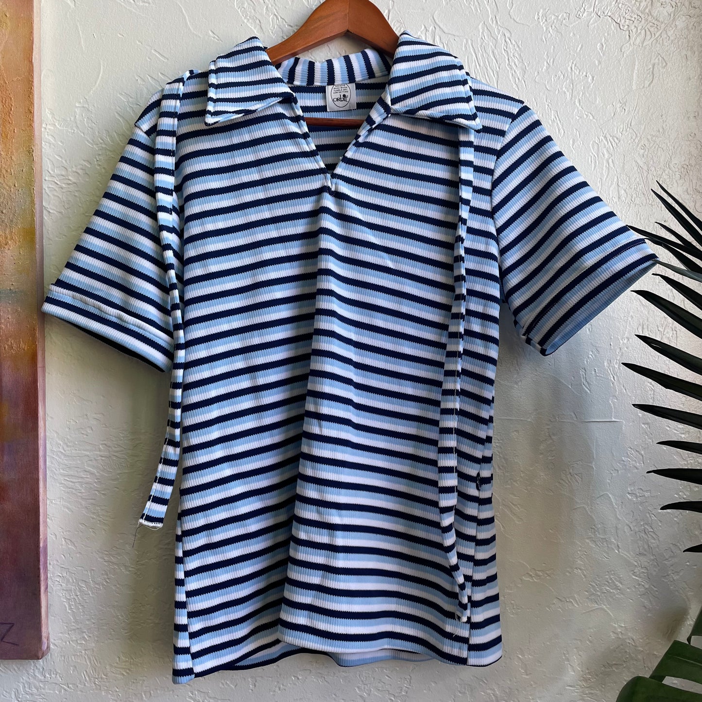 70’s Blue Striped Shirt | Large