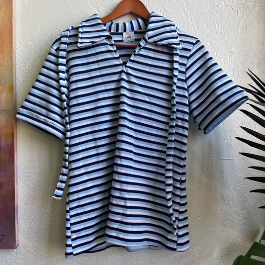 70’s Blue Striped Shirt | Large