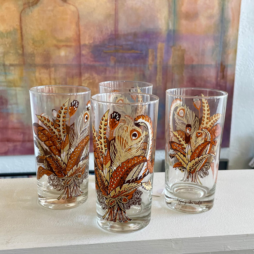 Georges Briard "Feather Bouquet" MCM Highball Glasses Set of 4