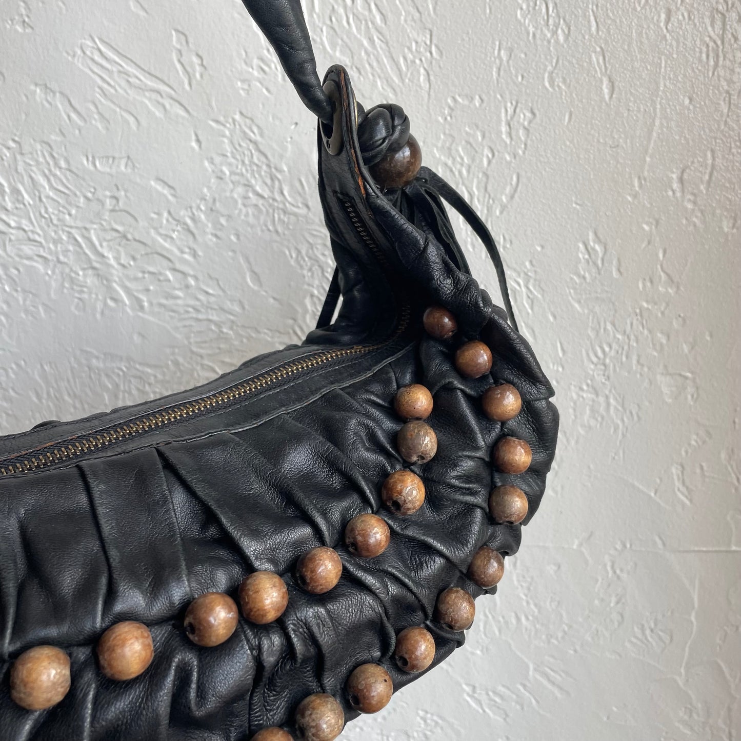 Y2K Leather Beaded Shoulder Bag BCBG