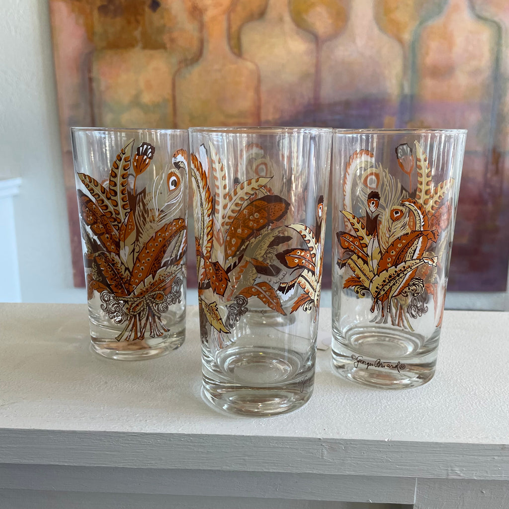 Georges Briard "Feather Bouquet" MCM Highball Glasses Set of 4