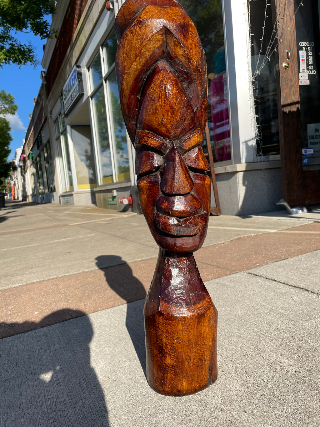 31” Vintage Hand Carved Jamaican Face Statue | African Totem
