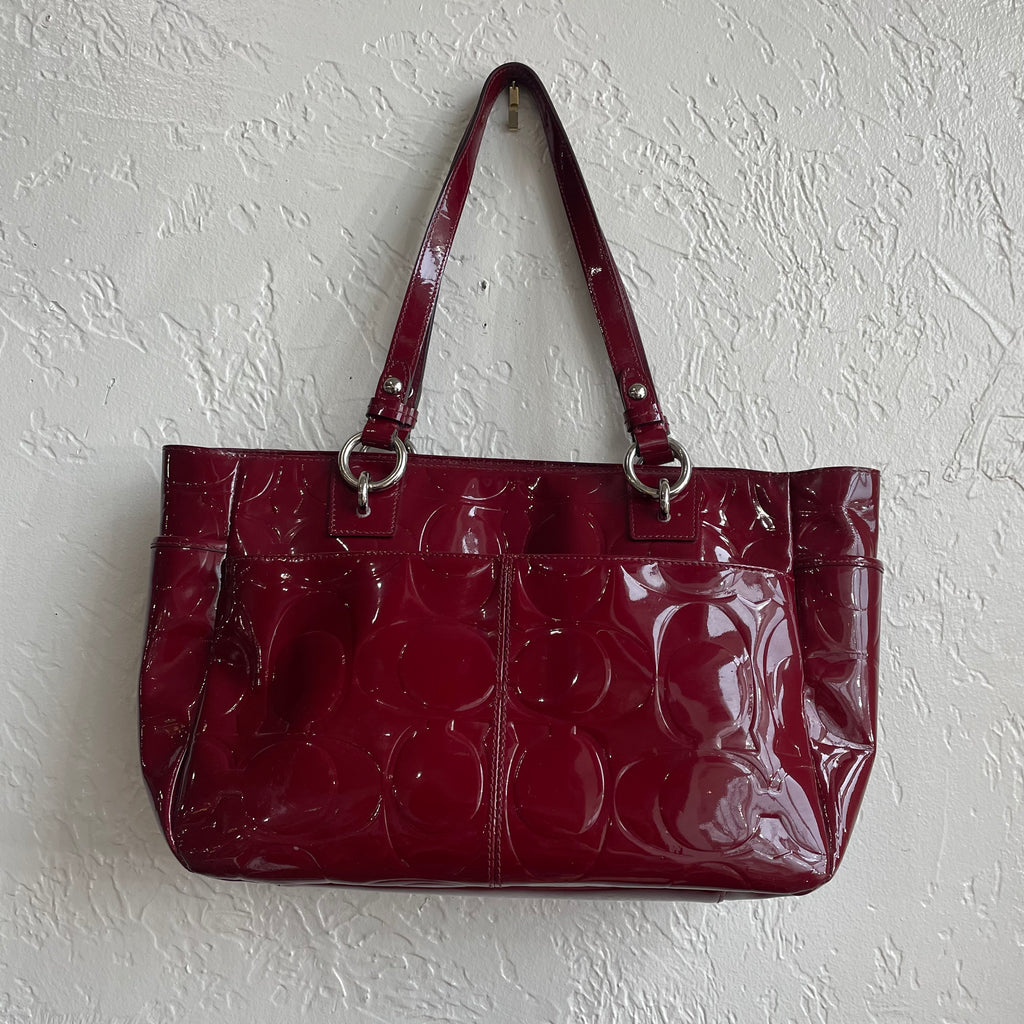 Coach 2011 Red Patent Embossed Signature Gallery Tote #17728