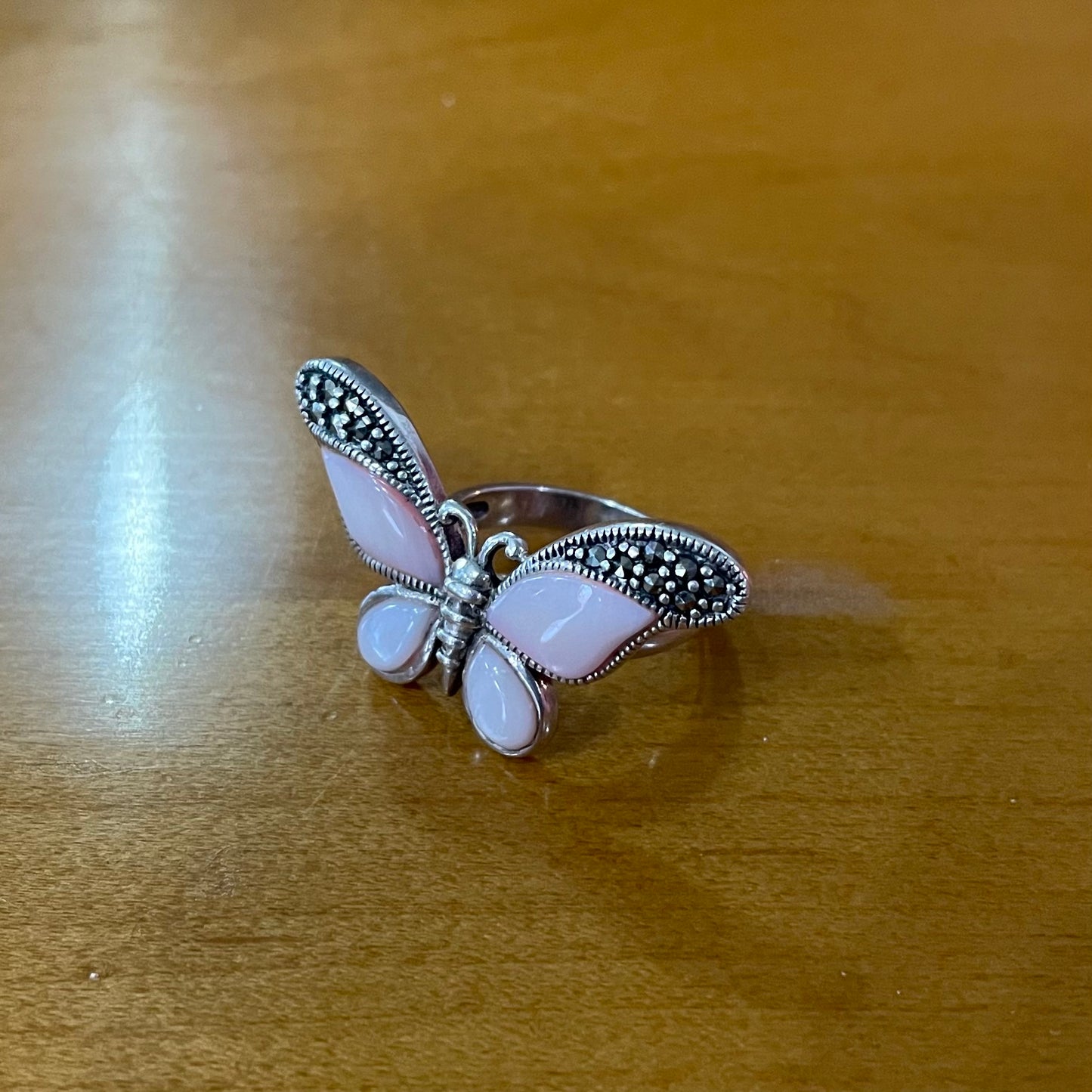 Pink Butterfly Sterling Silver Ring | Size 9.5